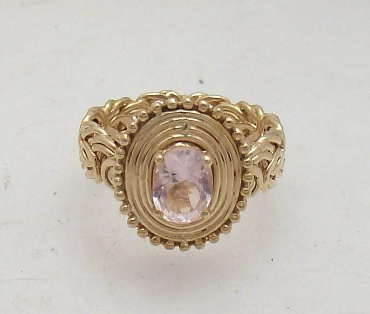 Anillo Bizantino Technibond Zafiro Rosa Talla 8 Chapado en Oro Amarillo 14K Plata Foto 3 de 4