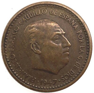 1947 (51) Spain Francisco Franco 1 Peseta Aluminium-Bronze KM