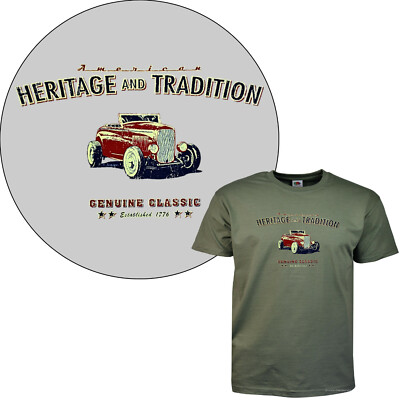 Auto T-Shirt Vintage Car Old School american Hot Rod Oldtimer Kustom  *0078 oliv