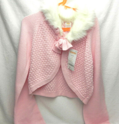 NWT Girls Gymboree Sz S 5/6 Pink L/S Sweater w/Faux White Fur Collar ...