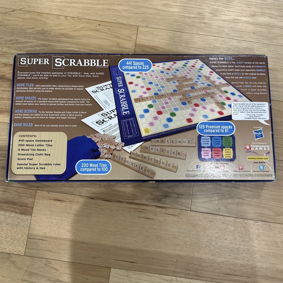 Super Scrabble 2014 Board Game Hasbro 200 Wood Letter Tiles 441 Spaces Complete - Image 4 of 4