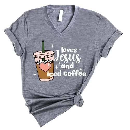 Love in Faith | Jesus and Iced Coffee | Christian T-Shirts for Women - Picture 1 of 2