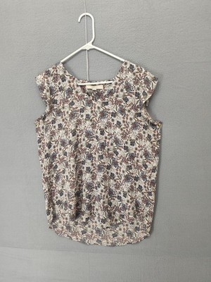 LOFT Shirt Womens Medium Floral Sleeveless Blouse White Blue Red Top Polyester