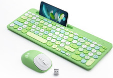 Retro Wireless Keyboard and Mouse Combo, Full-Size USB Keyboard with round Keyca