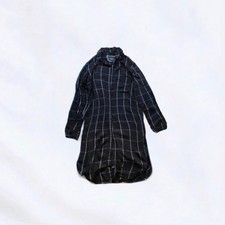 Rails Black White Plaid Grid Button Front Pocket Long Sleeve Shirt Dress XS