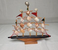 Vintage Handcrafted Seashell Sailboat Figurine Nautical Coastal Decor