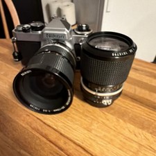 Nikon FE Vintage SLR Film Camera Black Silver with 43-85mm/35-70mm Nikkor Lenses