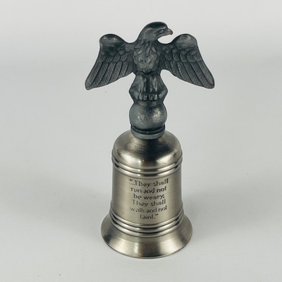 #ad Vintage Metal Bell Pewter Eagle Topper With Isaiah 40:31 Bible Verse 4 1 8” $7.96
