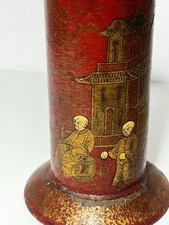 Antique Chinese Chinoiserie Paper Mache Red Lacquer Spill Vase Dice Cup