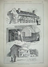Old Antique Print 1889 Slyfield House Surrey Bedroom Farmhouse Staircase 19th