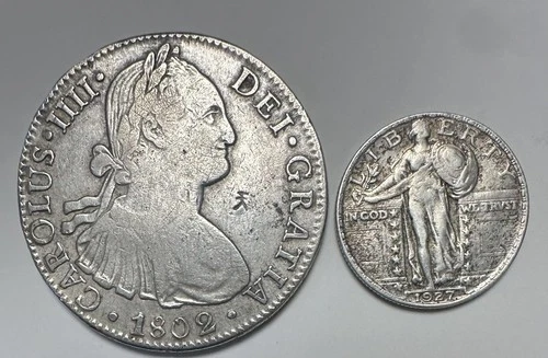 1802 8R & 1927 s Standing Liberty Quarter Silver