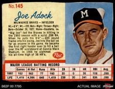 1962 Post Cereal #145 Joe Adcock Adock ERROR RARE VARIATION SHORT-PRINT 2 - GOOD