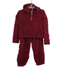 No Boundaries Womens Sz XXL 20 Wine Punch Red Cropped Hoodie Jogger Lounge Set