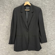 Liz Claiborne Blazer Women 8 Black One Button Collared Long Sleeve Pockets Jacke