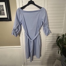 J McLaughlin Dress Womens Medium Light Blue Off Shoulder Belted 3/4 Sleeve