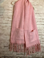 Sprigs Oversized Scarf Womens Powder Pink Fuzzy Soft Drop In Pockets Fringe