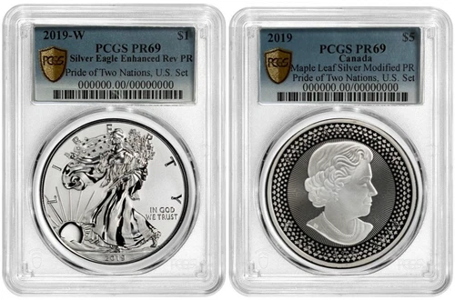 2019 W Silver Eagle Pride of Two Nations Set PCGS PR69 Gold Shield