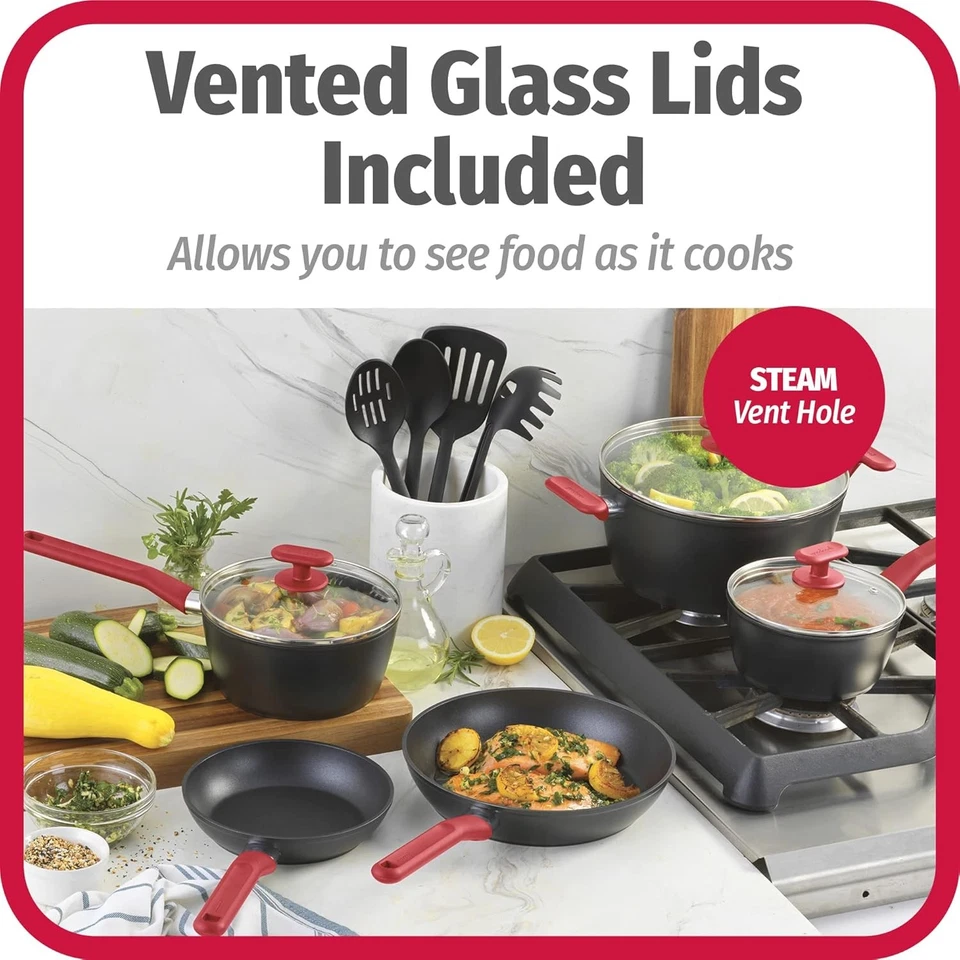 GoodCook ProEase 12-Piece Nonstick Cookware Set, Multi-Size, Black/Red  - Image 4 of 4