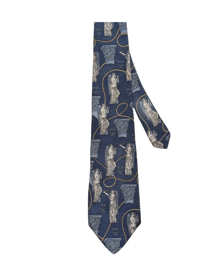 Corbata de seda MCM patrón de estatua en azul Foto 3 de 4