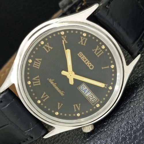 VINTAGE SEIKO AUTOMATIC 7019A JAPAN MENS BLACK COLOR DIAL WATCH a500084-a