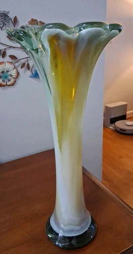 Vintage Mid Century Hand Blown Art Glass Vase 18" Tall Murano Style