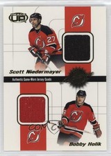 2001 Pacific Heads Up Game-Worn Jersey Quads Scott Niedermayer Bobby Holik 12w4