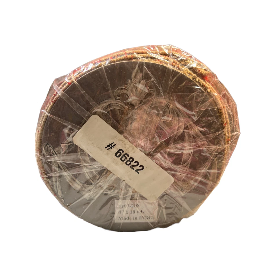 Red Beige Burlap Wired Christmas Ribbon 4"" x 10 Yards Made In India Scroll - Image 4 of 4