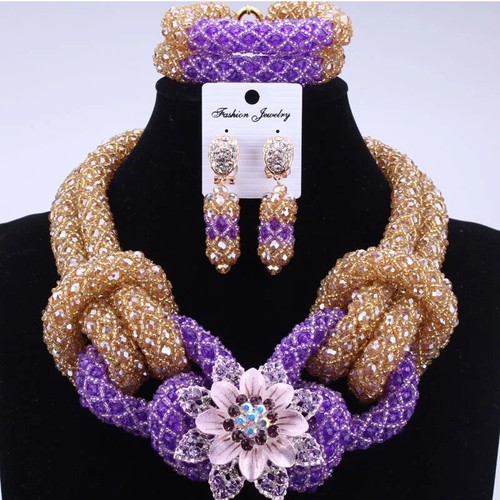 Silver Crystal Beaded African Nigerian Weddings Jewelry Set For Bridal - Picture 20 of 22