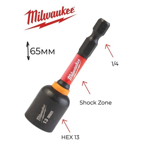 Milwaukee Nut Setter 13mm Shockwave Impact Socket Magnetic Nut Driver Tek Screw - Picture 12 of 13