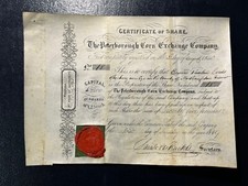 Antique Peterborough Corn Exchange Rare Share Certificate On Vellum Red Wax Seal