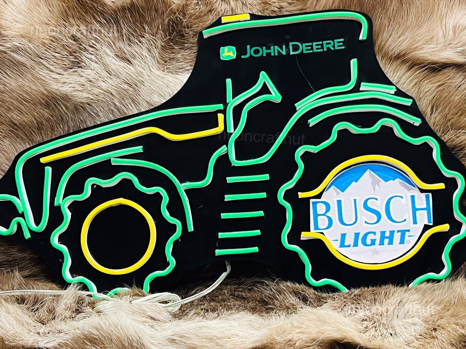 John Deere Farm Tractor Busch Light Beer LED Neon Light Lamp Sign With