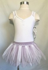 Basic Moves Girls Mesh Soft Tutu Skirt, Lavender  White, Size 6-7, NWT