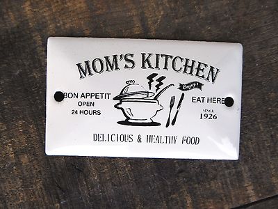 MOMS KITCHEN Eat Here Open 24 Hrs Farmhouse Rustic Small Mini Metal ENAMEL Sign