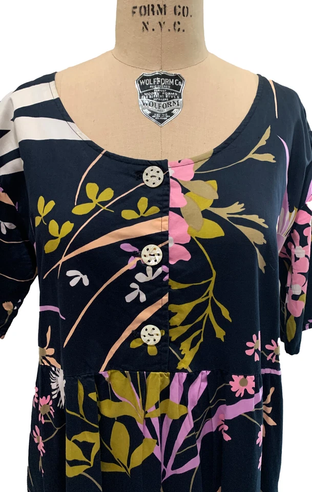 Maxi Vestido Vintage Años 80 Para Mujer Negro Algodón Rosa+Melocotón Estampado Floral - Talla XL Foto 3 de 4