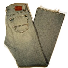 BKE67 Jeans  JAXON  Men's 32 Long  Light Wash  Distressed  Boot-Cut  Button-Fly