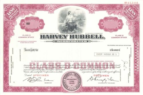 Harvey Hubbell, Inc. - circa 1970's Specimen Stock Certificate - Specimen Stocks - 第 1/1 張圖片