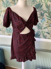 ladies 12 dress boohoo red black love heart cut out short party cocktail evening