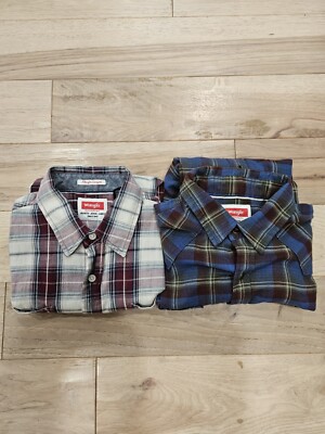 Wrangler Flannel Shirts Mens Medium Plaid Western Cowboy Retro Red White Blue