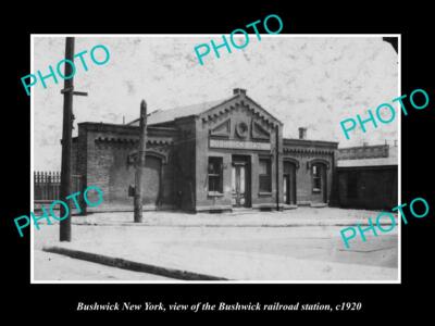 OLD LARGE HISTORIC PHOTO OF BUSHWICK NEW YORK THE RAILROAD STATION c1920