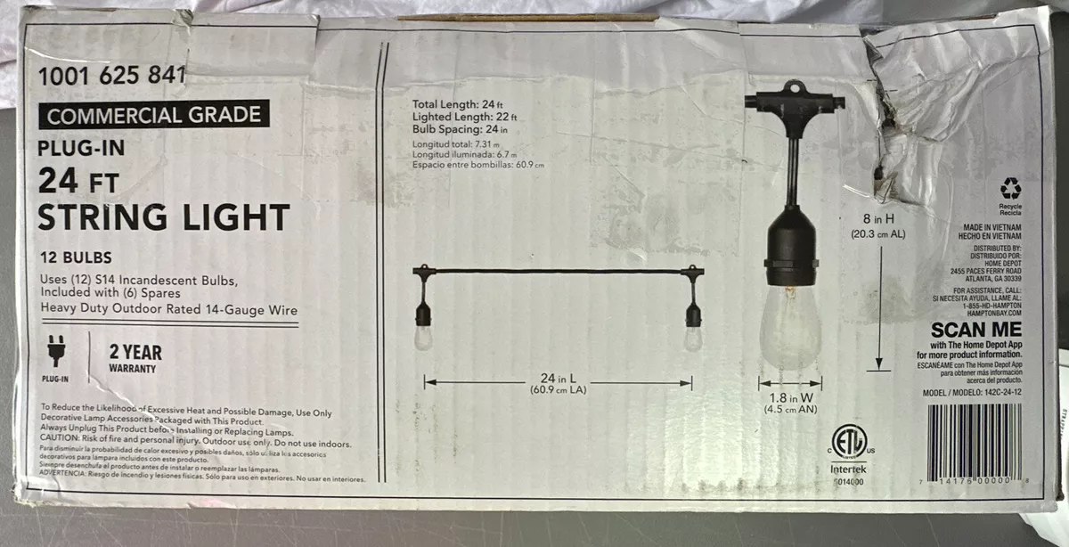 Hampton Bay 12 Light 24 ft. Black Incandescent Outdoor String Lights
