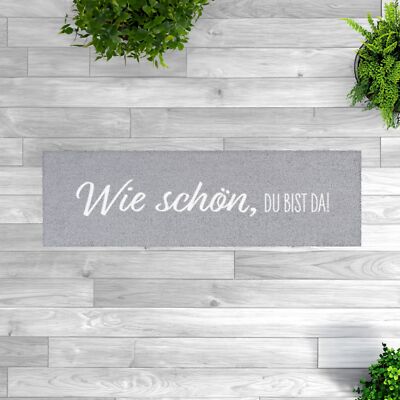 MOCAVI Mat Schuhparkplatz outdoor 30x100 cm Wie schön, du bist da grau