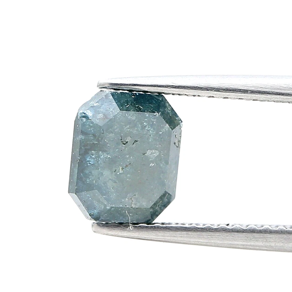 Big Fancy Natural Diamond 2.18tcw Greenish Blue Sparkling Emerald Step Cut Ring - Image 3 of 4