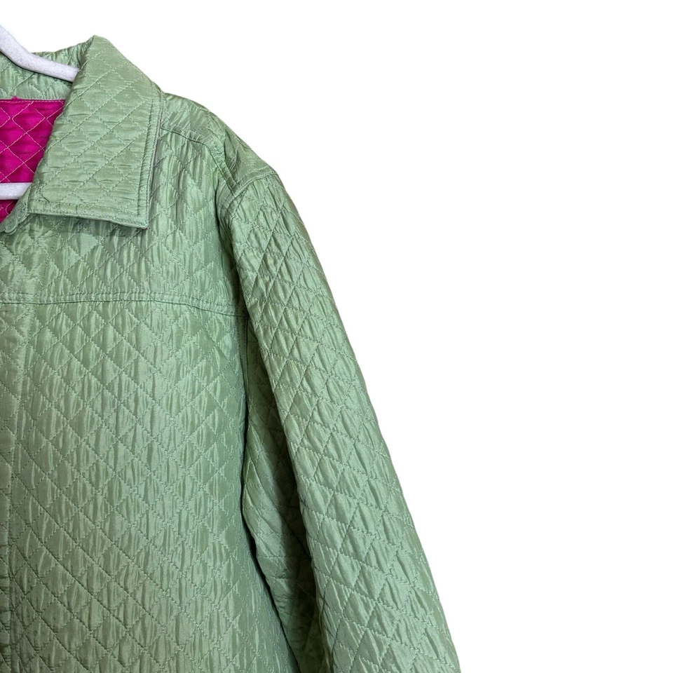 The Quacker Factory Quilted Jacket 1X Green Silk Zippered Embellished Outerwear - Image 2 of 4
