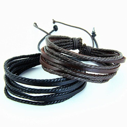 Mens Leather Braided Surfer Wristband Bracelet Tiger Eyes Beaded Bangle Gift New - Picture 8 of 30