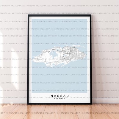 Nassau Karte Poster Druck ungerahmt Bahamas Straßenkarte Kunst Nassau Wanddeko