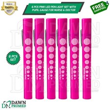6 Pcs Pink LED Pen Light Set With Pupil Gauge for Nurse Doctor  Paramedics