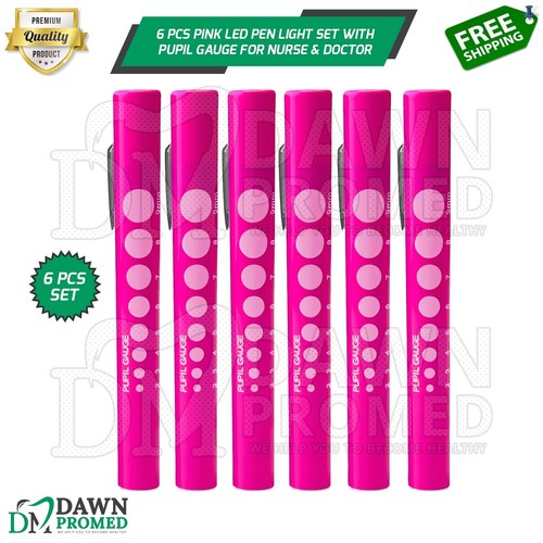 6 Pcs Pink LED Pen Light Set With Pupil Gauge for Nurse Doctor & Paramedics - Picture 1 of 8