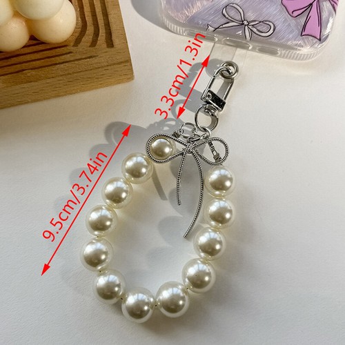 Pearl Bowknot Key Chain Beads Phone Pendant Sweet Earphone Case Charm Bag Decor - 第 2/12 張圖片