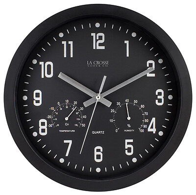 Wall Clock, Black, With Temp/Humidity, 12-In.-image