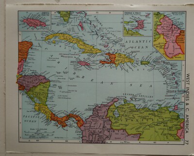 1961 MAP - WEST INDIES & CENTRAL AMERICA CUBA JAMAICA HAITI